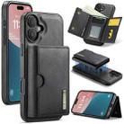 For iPhone 16 Plus DG.MING M6 Series RFID Tri-fold Card Bag Removable Leather Phone Case(Black) - 1