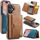 For iPhone 16 Plus DG.MING M6 Series RFID Tri-fold Card Bag Removable Leather Phone Case(Brown) - 1