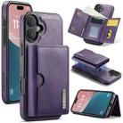 For iPhone 16 Plus DG.MING M6 Series RFID Tri-fold Card Bag Removable Leather Phone Case(Purple) - 1