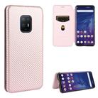 For Fujitsu Arrows 5G (F-51A) Carbon Fiber Texture Horizontal Flip TPU + PC + PU Leather Case with Card Slot(Pink) - 1