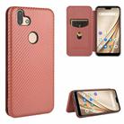 For Fujitsu Arrows RX (Arrows M05) Carbon Fiber Texture Horizontal Flip TPU + PC + PU Leather Case with Card Slot(Brown) - 1