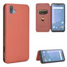 For Fujitsu Arrows U / 801FJ / Arrows J Carbon Fiber Texture Horizontal Flip TPU + PC + PU Leather Case with Card Slot(Brown) - 1