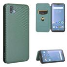 For Fujitsu Arrows U / 801FJ / Arrows J Carbon Fiber Texture Horizontal Flip TPU + PC + PU Leather Case with Card Slot(Green) - 1