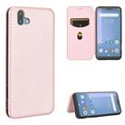 For Fujitsu Arrows U / 801FJ / Arrows J Carbon Fiber Texture Horizontal Flip TPU + PC + PU Leather Case with Card Slot(Pink) - 1