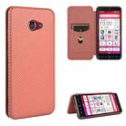 For Kyocera Basio 4 KYV47 Carbon Fiber Texture Horizontal Flip TPU + PC + PU Leather Case with Card Slot(Brown) - 1