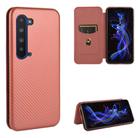 For Sharp Aquos R5G Carbon Fiber Texture Horizontal Flip TPU + PC + PU Leather Case with Card Slot(Brown) - 1