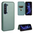 For Sharp Aquos R5G Carbon Fiber Texture Horizontal Flip TPU + PC + PU Leather Case with Card Slot(Green) - 1