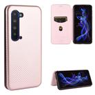 For Sharp Aquos R5G Carbon Fiber Texture Horizontal Flip TPU + PC + PU Leather Case with Card Slot(Pink) - 1