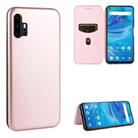 For UMIDIGI F2 Carbon Fiber Texture Horizontal Flip TPU + PC + PU Leather Case with Card Slot(Pink) - 1