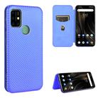 For UMIDIGI Power 3 Carbon Fiber Texture Horizontal Flip TPU + PC + PU Leather Case with Card Slot(Blue) - 1