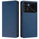 For itel P40 RC01 Dual-Folded Magnetic Suction RFID Leather Phone Case(Dark Blue) - 2