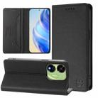 For itel P55 5G RC01 Dual-Folded Magnetic Suction RFID Leather Phone Case(Black) - 1