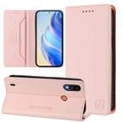 For Motorola Moto E7 Power RC01 Dual-Folded Magnetic Suction RFID Leather Phone Case(Pink) - 1