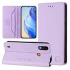 For Motorola Moto E7 Power RC01 Dual-Folded Magnetic Suction RFID Leather Phone Case(Light Purple) - 1