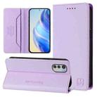 For Motorola Moto E32 Global RC01 Dual-Folded Magnetic Suction RFID Leather Phone Case(Light Purple) - 1