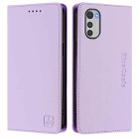 For Motorola Moto E32 Global RC01 Dual-Folded Magnetic Suction RFID Leather Phone Case(Light Purple) - 2