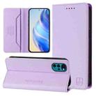 For Motorola Moto G22 / E32 / E32s RC01 Dual-Folded Magnetic Suction RFID Leather Phone Case(Light Purple) - 1