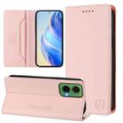 For Motorola Moto G35 RC01 Dual-Folded Magnetic Suction RFID Leather Phone Case(Pink) - 1