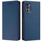 For Motorola Moto G62 5G / Moto G62 India RC01 Dual-Folded Magnetic Suction RFID Leather Phone Case(Dark Blue) - 2