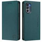 For Motorola Moto G62 5G / Moto G62 India RC01 Dual-Folded Magnetic Suction RFID Leather Phone Case(Dark Green) - 2