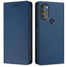 For Motorola Moto G71 5G RC01 Dual-Folded Magnetic Suction RFID Leather Phone Case(Dark Blue) - 2