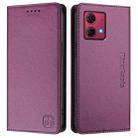 For Motorola Moto G84 RC01 Dual-Folded Magnetic Suction RFID Leather Phone Case(Violet) - 2