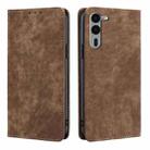 For Fujitsu Arrows We2 Plus RFID Anti-theft Brush Magnetic Leather Phone Case(Brown) - 1