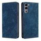 For Fujitsu Arrows We2 Plus RFID Anti-theft Brush Magnetic Leather Phone Case(Blue) - 1