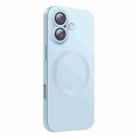 For iPhone 16 CD Texture MagSafe Liquid Silicone Phone Case(Light Grey Blue) - 1