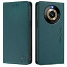 For Realme Narzo 60 Pro RC01 Dual-Folded Magnetic Suction RFID Leather Phone Case(Dark Green) - 2