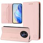 For Realme 12 5G Global RC01 Dual-Folded Magnetic Suction RFID Leather Phone Case(Pink) - 1