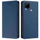 For Realme C25 / C15 / C12 / C25s RC01 Dual-Folded Magnetic Suction RFID Leather Phone Case(Dark Blue) - 2