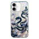 For iPhone 16 Double Layer IMD Pattern TPU Phone Case(New Chinese Floral Snake Black) - 1