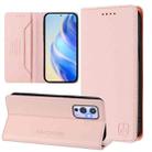 For OnePlus 9 RC01 Dual-Folded Magnetic Suction RFID Leather Phone Case(Pink) - 1