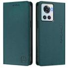 For OnePlus 10R / OnePlus Ace RC01 Dual-Folded Magnetic Suction RFID Leather Phone Case(Dark Green) - 2