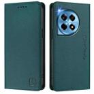 For OnePlus 12R RC01 Dual-Folded Magnetic Suction RFID Leather Phone Case(Dark Green) - 2