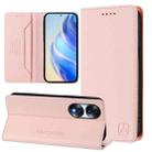 For Honor 70 RC01 Dual-Folded Magnetic Suction RFID Leather Phone Case(Pink) - 1