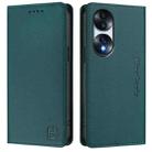 For Honor 70 RC01 Dual-Folded Magnetic Suction RFID Leather Phone Case(Dark Green) - 2