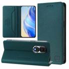 For Honor 80 RC01 Dual-Folded Magnetic Suction RFID Leather Phone Case(Dark Green) - 1