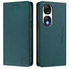 For Honor 90 RC01 Dual-Folded Magnetic Suction RFID Leather Phone Case(Dark Green) - 2