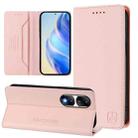 For Honor 90 Pro RC01 Dual-Folded Magnetic Suction RFID Leather Phone Case(Pink) - 1