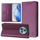 For Honor Magic5 Pro RC01 Dual-Folded Magnetic Suction RFID Leather Phone Case(Violet) - 1