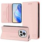 For Honor Magic6 Pro Global RC01 Dual-Folded Magnetic Suction RFID Leather Phone Case(Pink) - 1