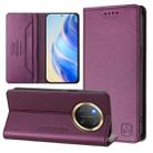 For Honor X9c Global RC01 Dual-Folded Magnetic Suction RFID Leather Phone Case(Violet) - 1