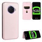 For OPPO Ace2 Carbon Fiber Texture Horizontal Flip TPU + PC + PU Leather Case with Card Slot(Pink) - 1