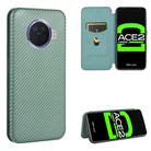 For OPPO Ace2 Carbon Fiber Texture Horizontal Flip TPU + PC + PU Leather Case with Card Slot(Green) - 1