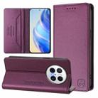 For Huawei Mate 70 Pro RC01 Dual-Folded Magnetic Suction RFID Leather Phone Case(Violet) - 1