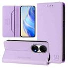 For Huawei P50 Pro RC01 Dual-Folded Magnetic Suction RFID Leather Phone Case(Light Purple) - 1