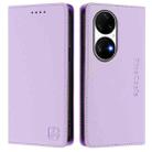 For Huawei P50 Pro RC01 Dual-Folded Magnetic Suction RFID Leather Phone Case(Light Purple) - 2