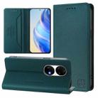 For Huawei P50 Pro RC01 Dual-Folded Magnetic Suction RFID Leather Phone Case(Dark Green) - 1